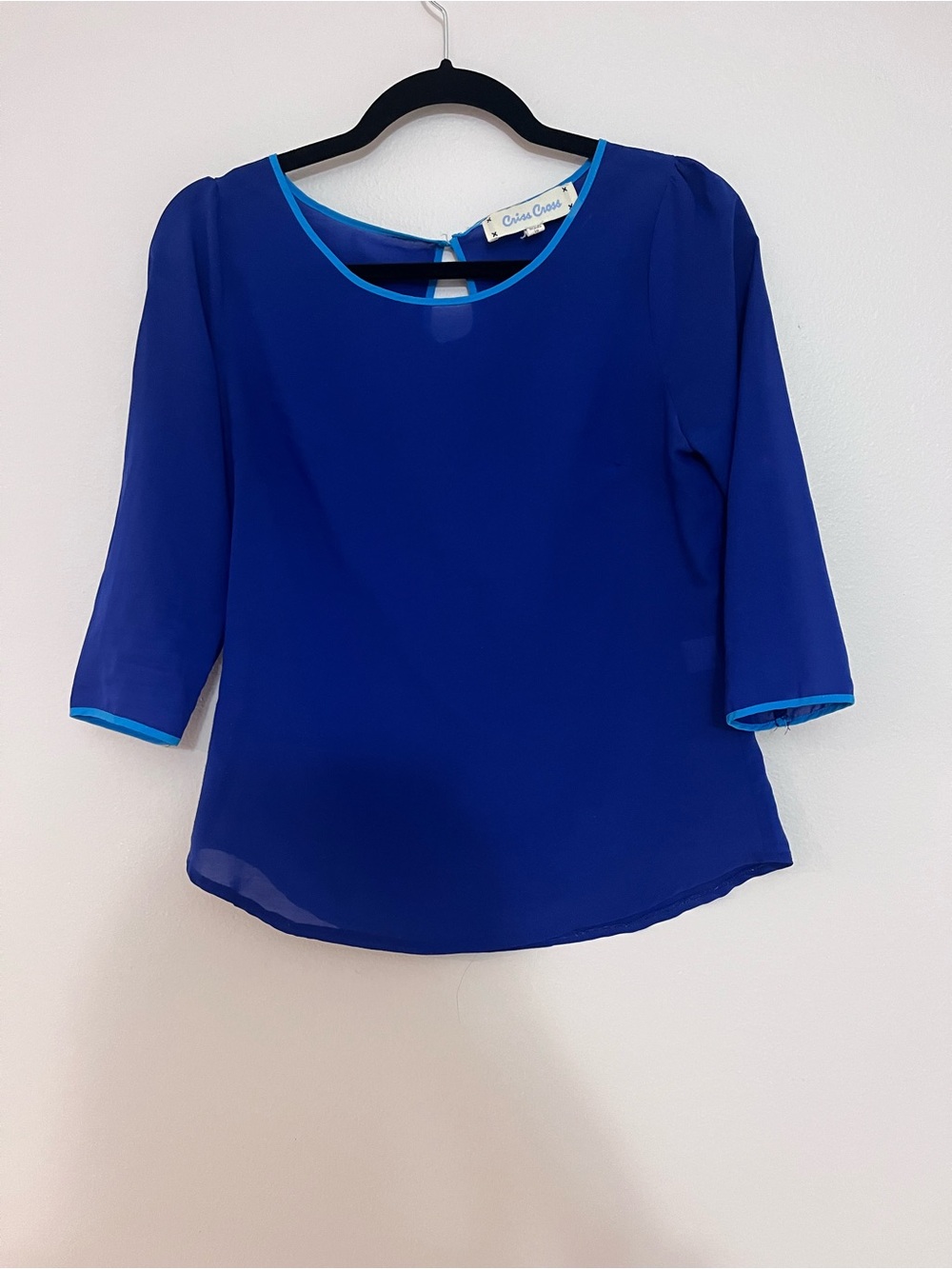 Royal Blue Blouse with Aqua Trim